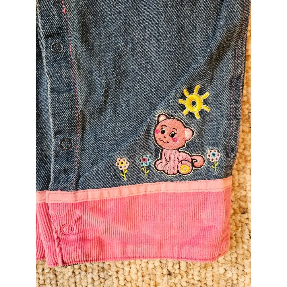 Vintage Cheerios Kids Denim Overalls Striped Turtleneck Set Pink Blue 90s Floral
